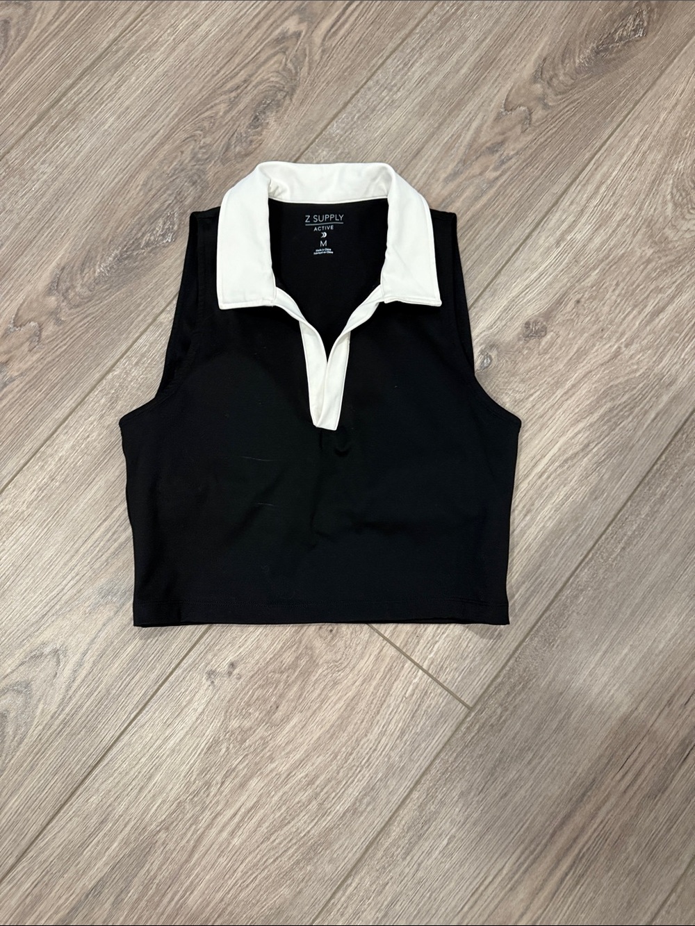 Z Supply Black Cropped Polo Tank Sports Bra with White Placket